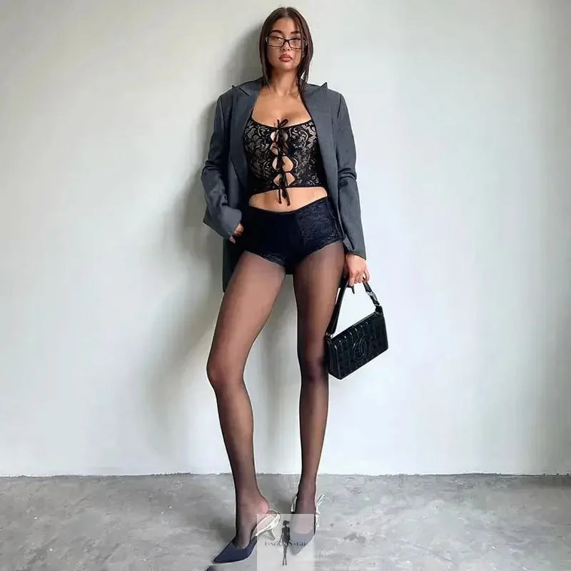 Mesh Bow Crop Top Chafe Free Seams Ocean View