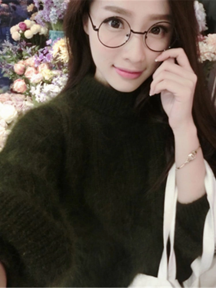 "Mohair" -Thicken Turtleneck-Fashion Lantern Sleeve -Pullover top absorbent