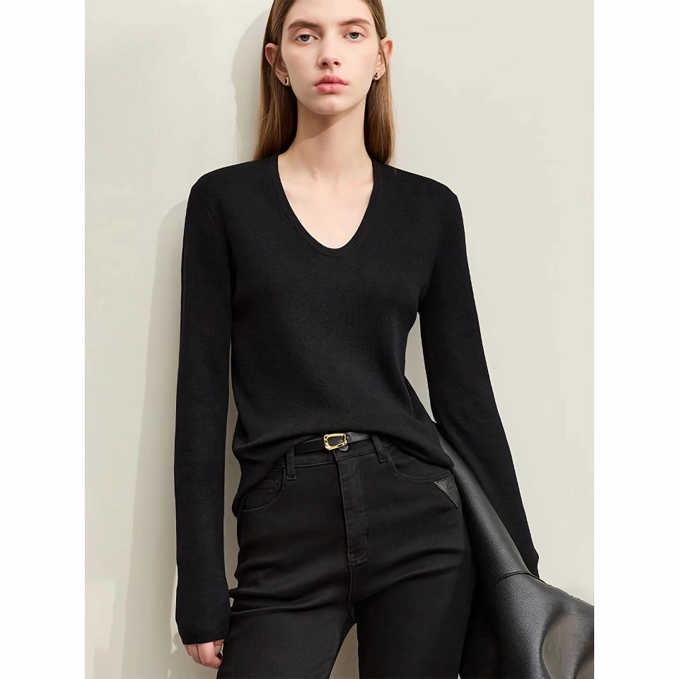 AdaptiveFitFabric SlipResistant Minimalist Spring U-neck Slim-fit Casual Pullover