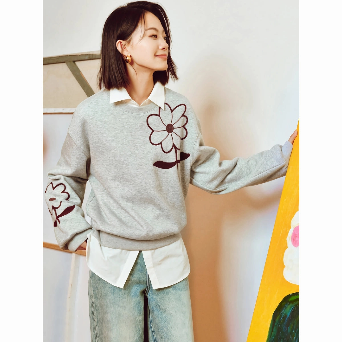 product scarf warmth Women??s Floral Round Neck Pullover - Cozy Fleece Sweatshirt