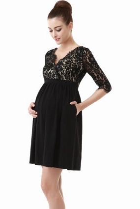 Floral Comfort Natural Layers Momo Maternity Lace V-Neck Empire Waist Dress