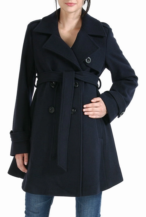 Momo Maternity "Isabella" Wool Blend Belted Trench Coat Weekend Casual Fit