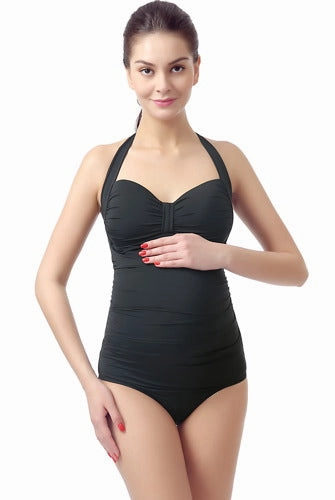 Abdominal Toning Panels Playful-Look Momo Maternity UPF 50  One Piece Halter Swim Bathing Suit Supportive Padding