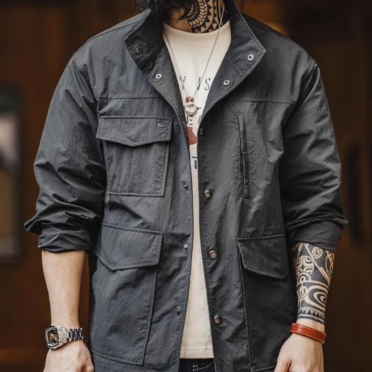 Tear Resistant Material Men's Vintage Dark Gray Waterproof Jacket