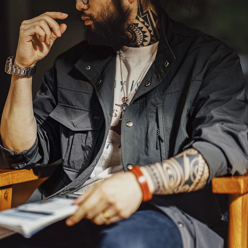 Men's Vintage Dark Gray Waterproof Jacket Anti Static Lining