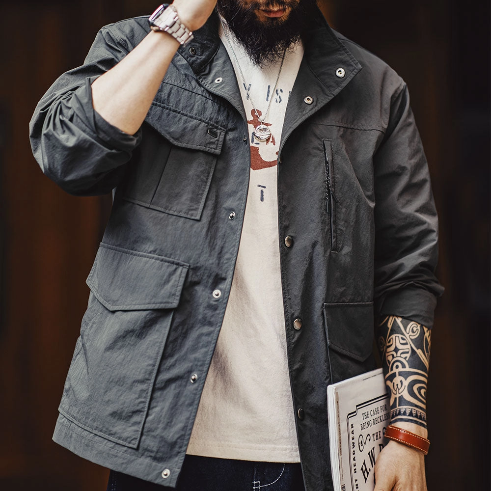 High End Look Men's Vintage Dark Gray Waterproof Jacket