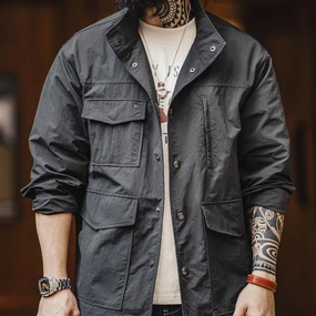 Tear Resistant Material Men's Vintage Dark Gray Waterproof Jacket