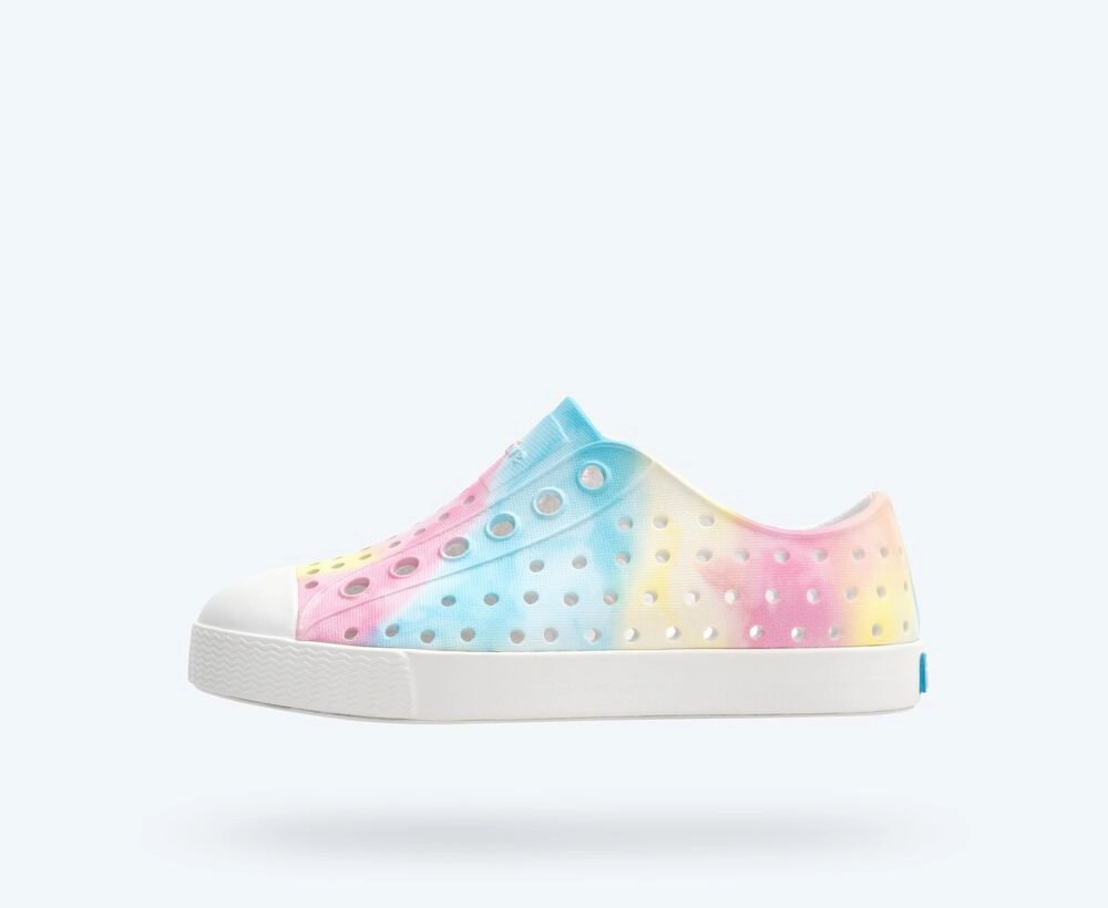 Native Jefferson Sugarlite Shoes - Shell White/Pastel Tie Dye Light Insole Soft Arch