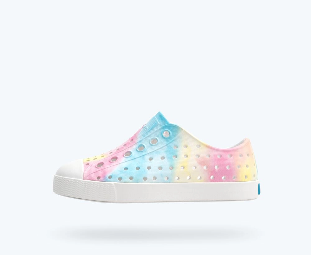 Native Jefferson Sugarlite Shoes - Shell White/Pastel Tie Dye Durable Tread Sole