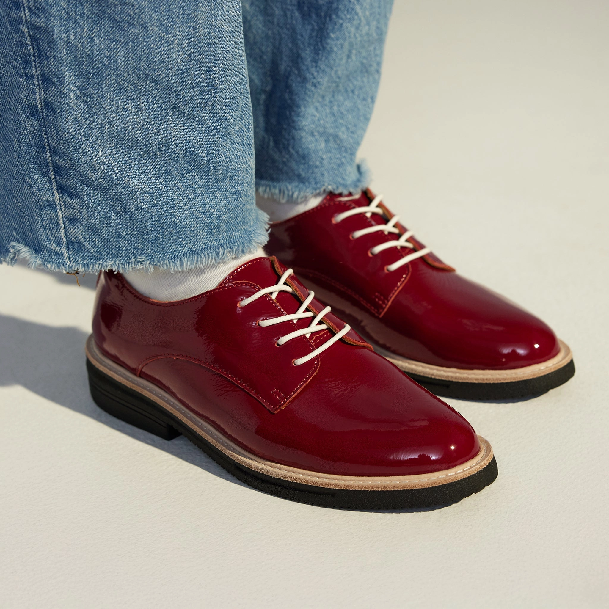 Derby Rise Merlot Patent Luxurious Leather Durable Sole