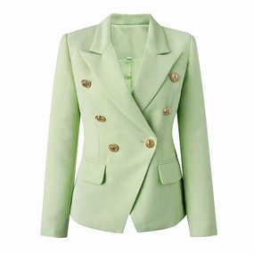 No Wrinkle New Candy Color Mint Women Jacket Quality Double Breasted Bodycon Fall Lady Blazer