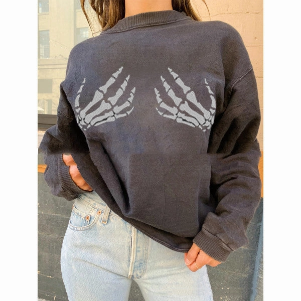 Everyday Comfort product clip convenience New Fashion Sweater Female White Bone Hand Print Loose