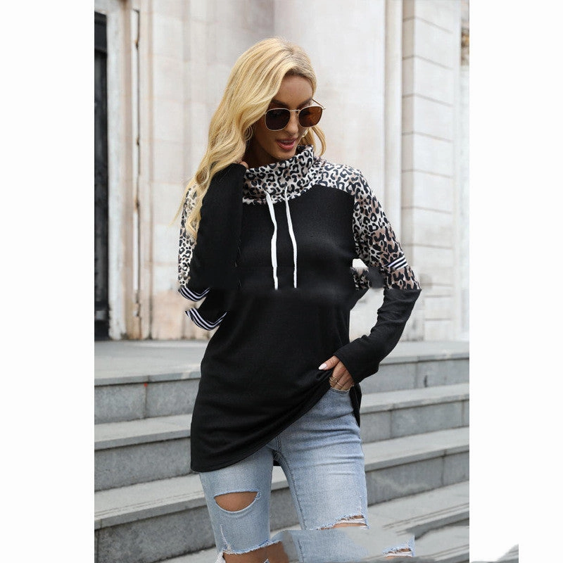 Fresh Fit tribal print New Leopard Color Contrast High Neck Long Sleeve Sweatshirt