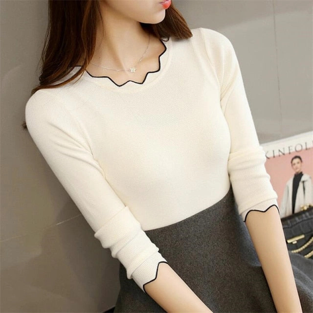 2021 autumn new women sweaters women head set inside long-sleeved sweater Slim bottoming shirt Anti Static Finish Adjustable Cuff Design