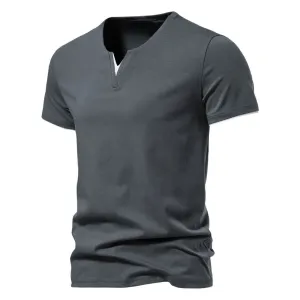 Breathable Waist High Density Knit West Louis? Summer V Neck Henley T-Shirt