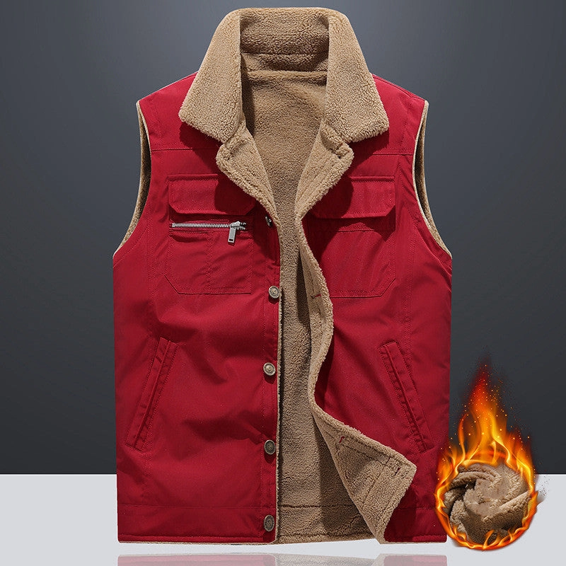 Lambswool Vest Man Autumn And Winter Plus Size Loose Thickening Keep Warm Vest AdjustableHood