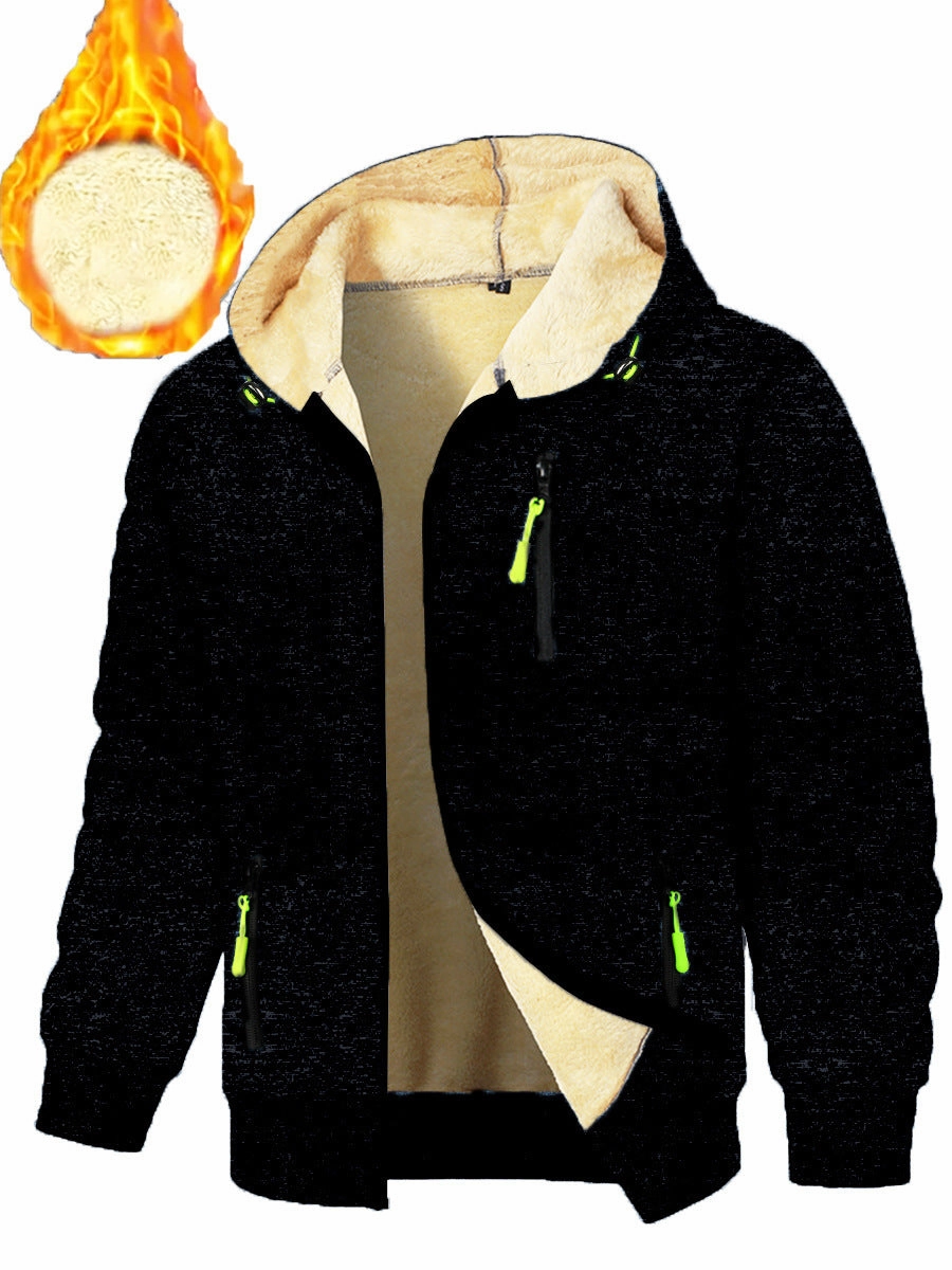 High Collar Options All Season Fit Thickened Men's Sports Fitness Casual Jacquard Hooded Jacket