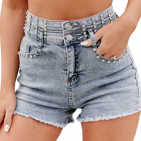 Stretch Classic Gym Ready New Beaded High Waist Tight Solid Color Women's Hot Pants