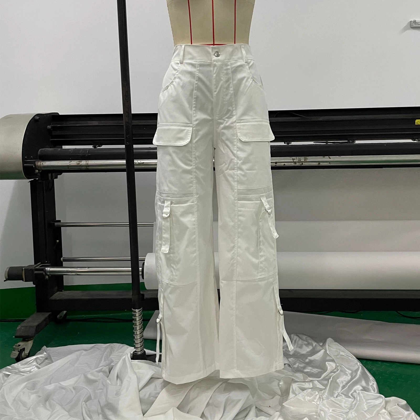 Morning Stroll Music Event Office Wear Versatile Tailoring Overalls Women Solid Color Multi-pocket Loose Straight Tube