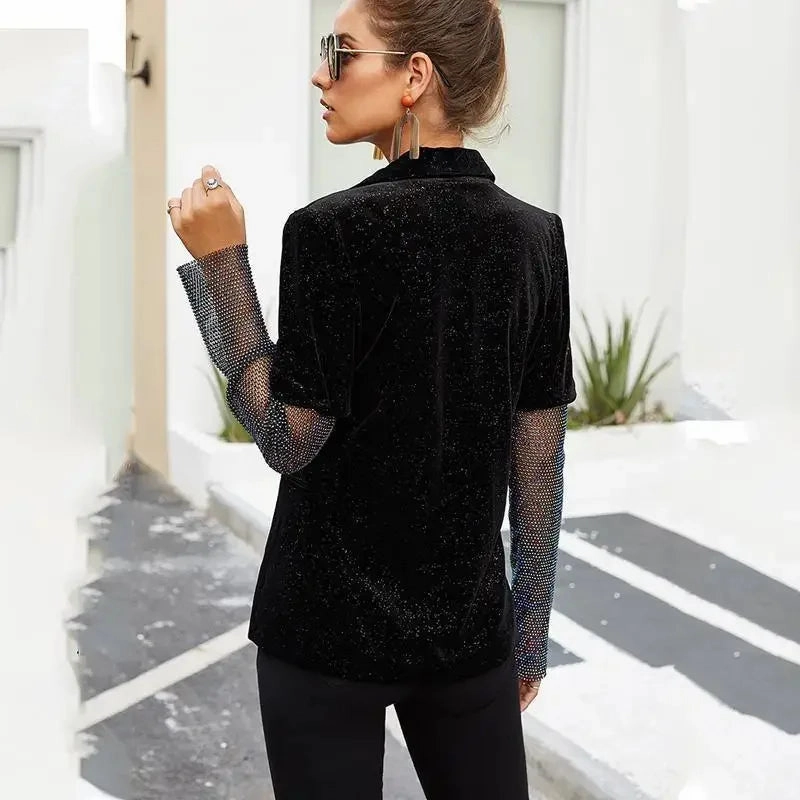 Women Diamond Blazer Coat Odor Control Fibers Double Stitch Reinforcement