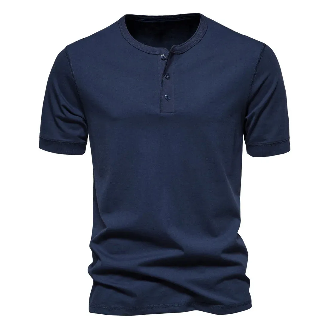 West Louis? Men Cotton Henley Collar Solid Color Short Sleeve T Shirt Natural Fiber Blend Cozy Wear Fit
