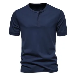 West Louis? Men Cotton Henley Collar Solid Color Short Sleeve T Shirt Natural Fiber Blend Cozy Wear Fit