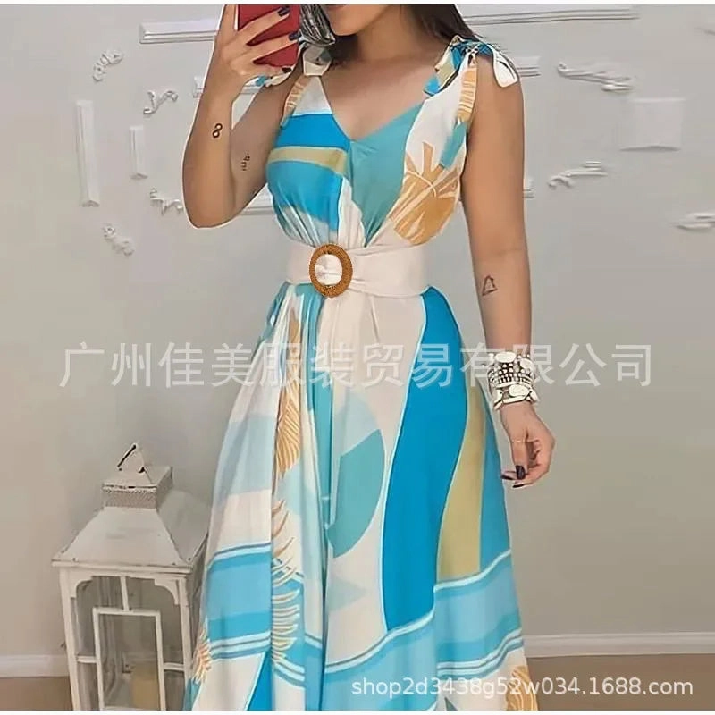 Easy Pretty "GraceBloom Midi Dress: Elegant V-Neck Sleeveless Dress for Summer Nights"