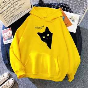 Personalized Black Cat Hooded Sweater Fleece Padded Coat Plus Size Trendy Layer Unisex style