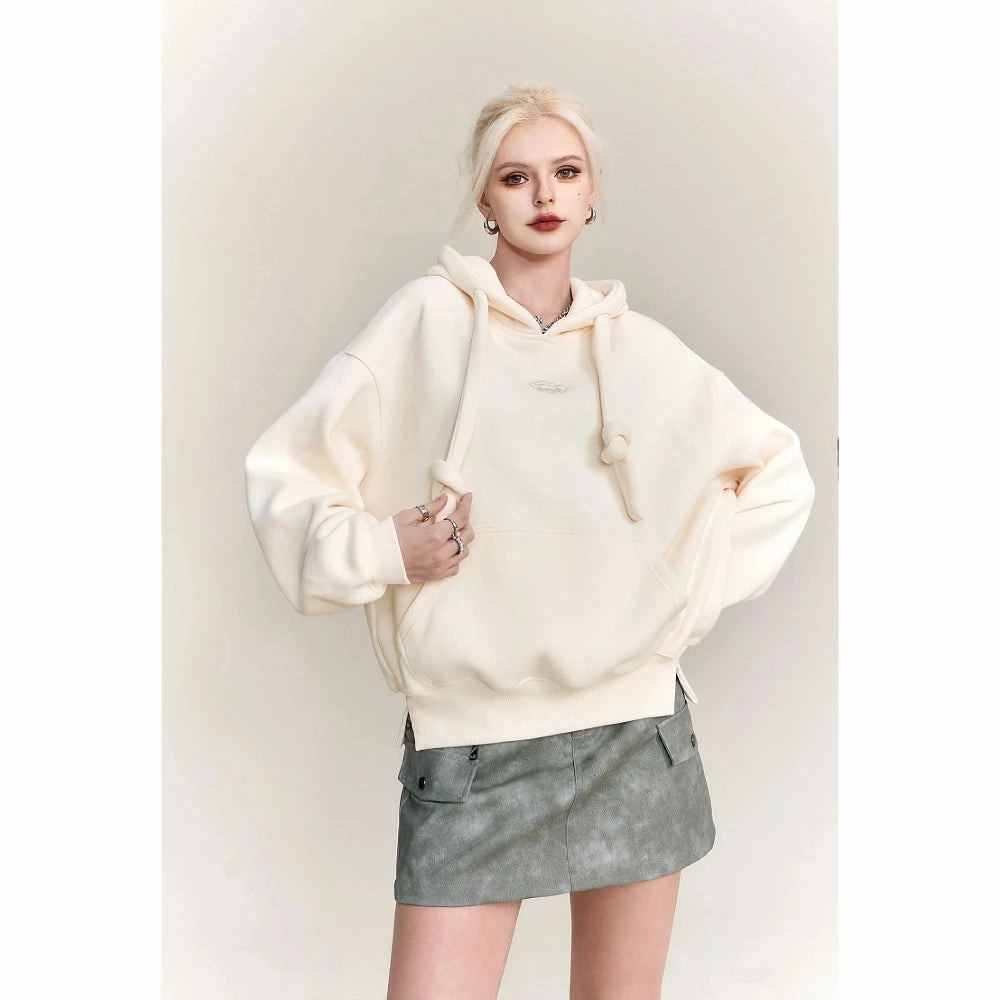 Plus Size Geometric Pattern Hooded Fleece Hoodie Non Restrictive Collar