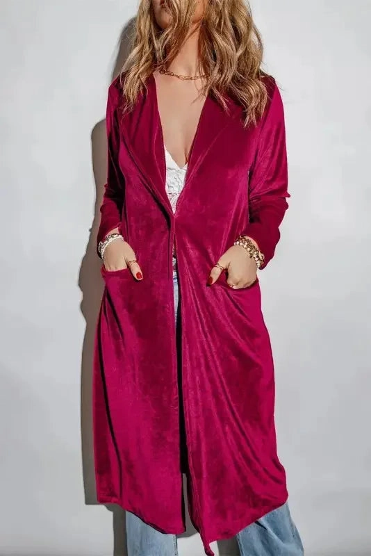 Retro Velvet Long Sleeve Pocket Coats Layer Piece Fleece Lined