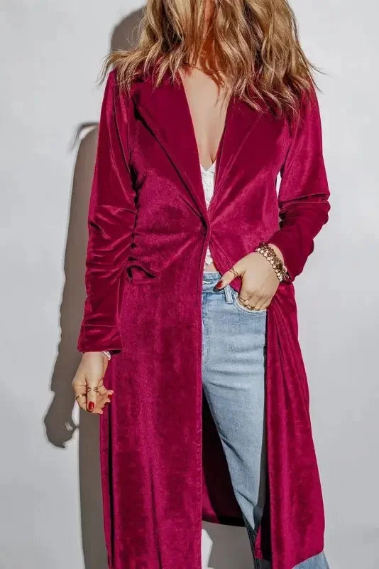 Retro Velvet Long Sleeve Pocket Coats PFC Free Treatment