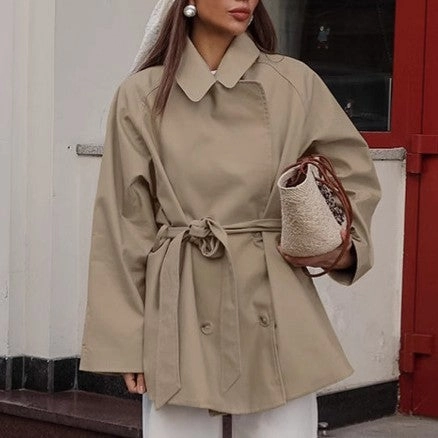 Long Length Trench Coat Women's Long Khaki Workwear Lace-up Long Sleeve Coat