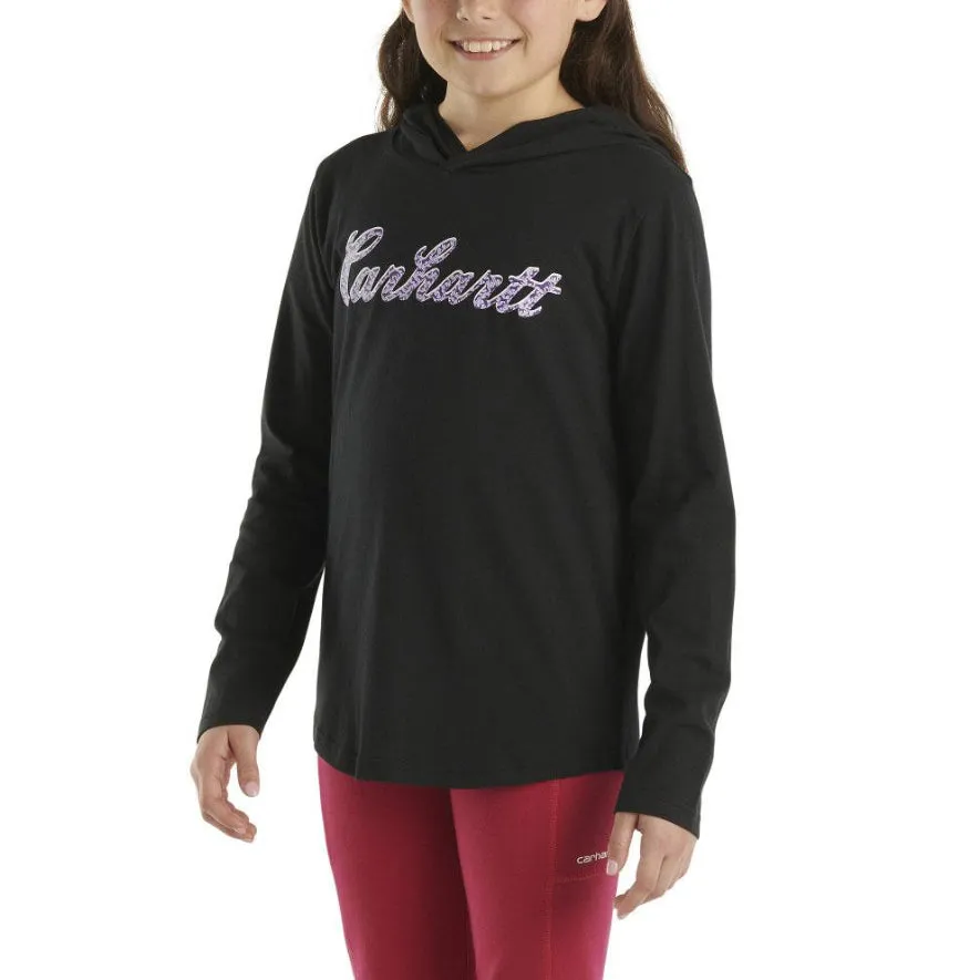 LowProfile Fasteners Girls' Long-Sleeve Hooded Cursive Logo T-Shirt CA9981