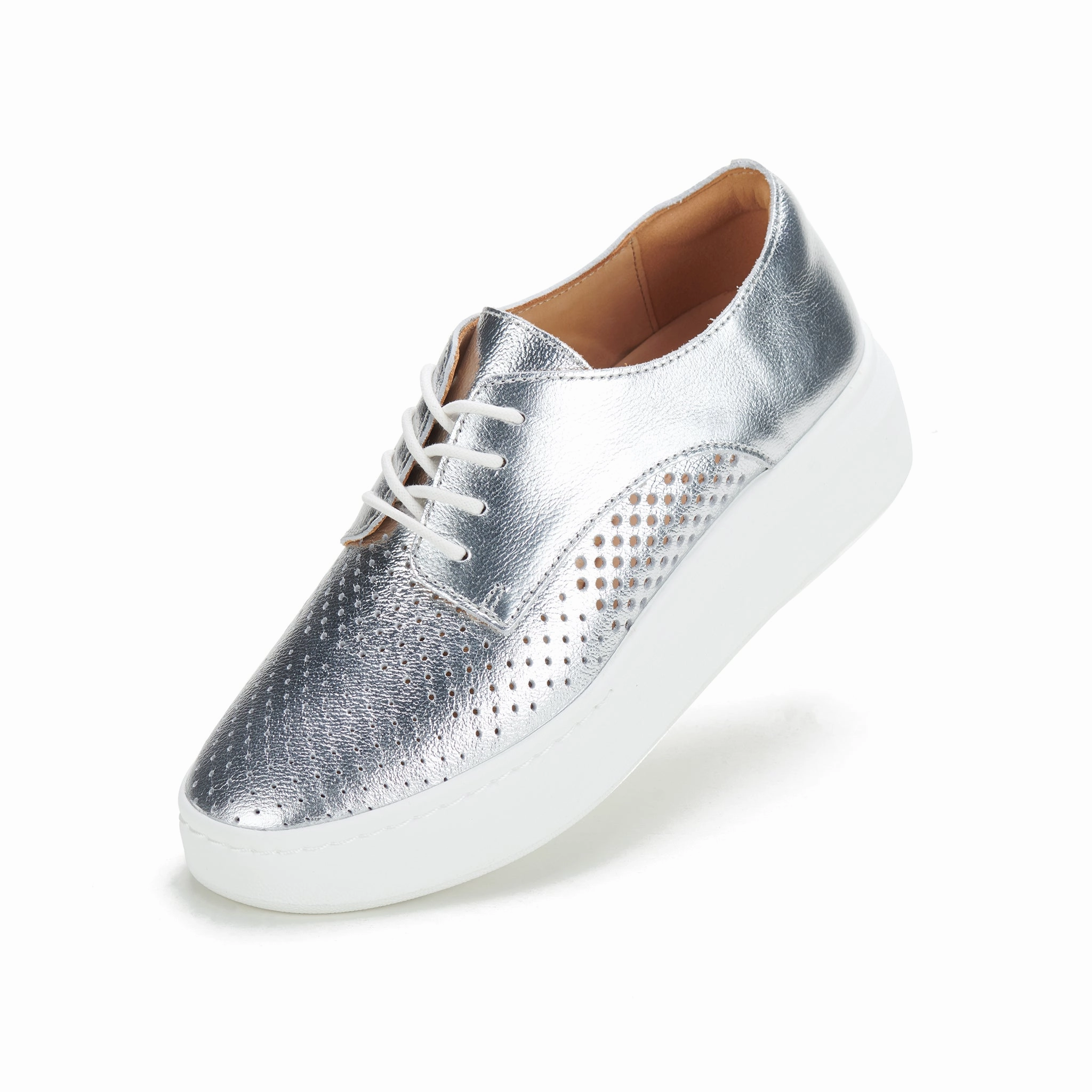 Smooth Leather Relaxed Professional Derby City Punch Silver