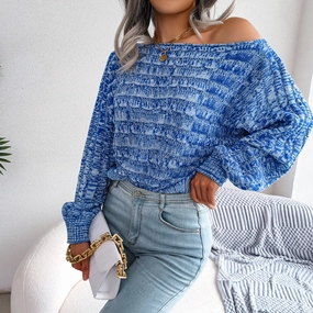 Ins Autumn Winter Fashion Colorful Fried Dough Twist Long Sleeve Off Shoulder Knitted Sweater Stain Resistant Reinforced Elbow Panels