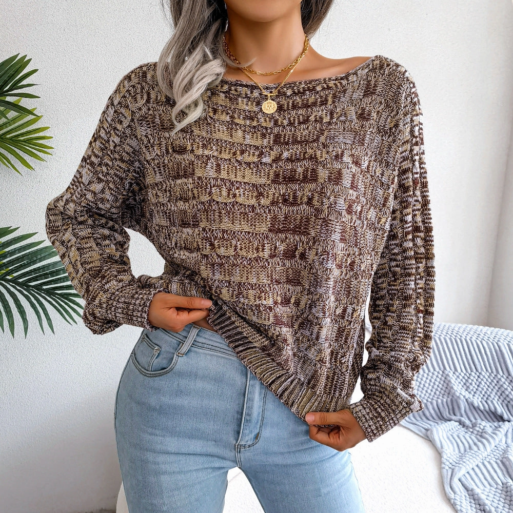 Ins Autumn Winter Fashion Colorful Fried Dough Twist Long Sleeve Off Shoulder Knitted Sweater Weekend Style