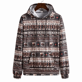 Printed Retro Ethnic Style Men'S plus Size Hooded Sweater Polka Dot