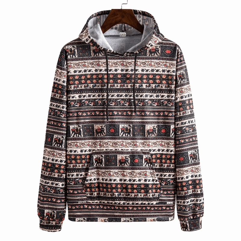 Printed Retro Ethnic Style Men'S plus Size Hooded Sweater Polka Dot