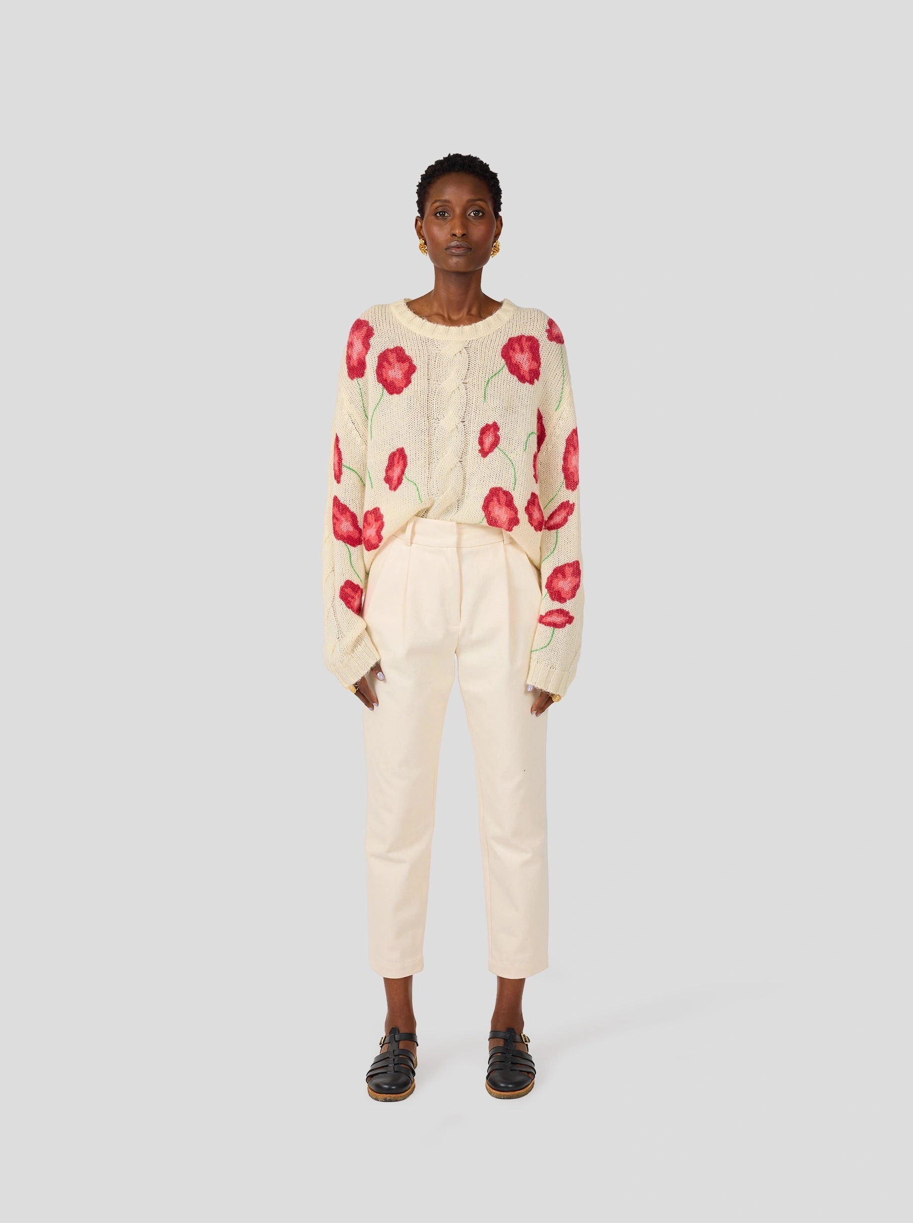 Fall Favorites Chic Comforted Pull Ellis en maille imprim?? Coquelicot blanc