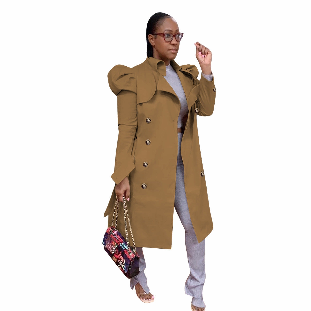 Fall Outfit Pure Color All-match Long Trench Coat Women's Clothing