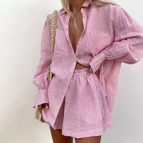 Pure Cotton Striped Shirt Outfit Ins Style Casual Elegant Casual Luxury Beach