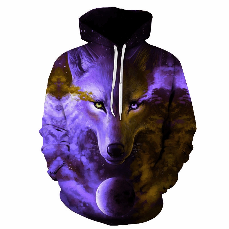 eyewear accents Purple Series Wolf 3D Digital Printing Wolf Hooded Casual Sweater