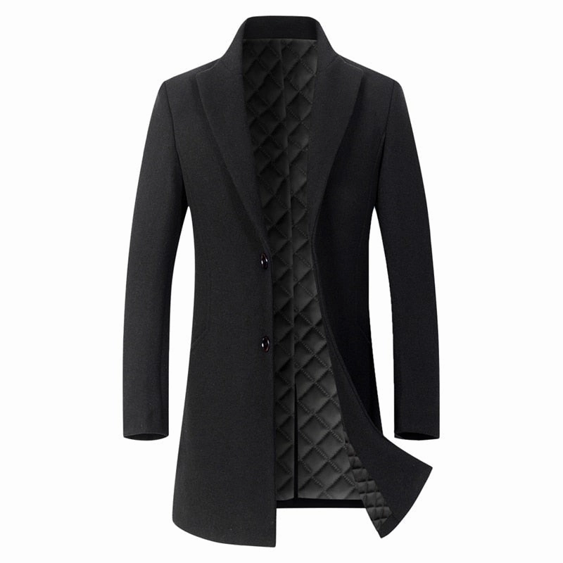 Breathable Mesh Panels Polished Look West Louis? Winter Executive Business-Men Woolen Long Trench Coat