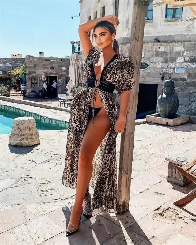 Ultraviolet Dispersant Finish Shelf Bra Design Loose Leopard Beach Dress