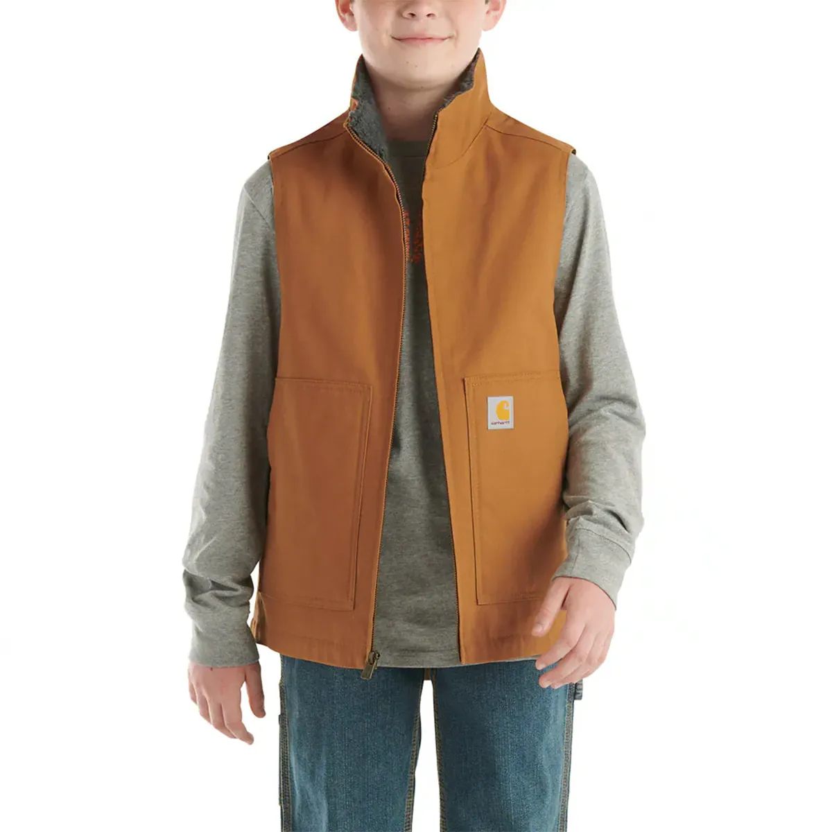 Boys' Zip-Front Canvas Sherpa Lined Vest CR8110 Recycled Polyester Blend