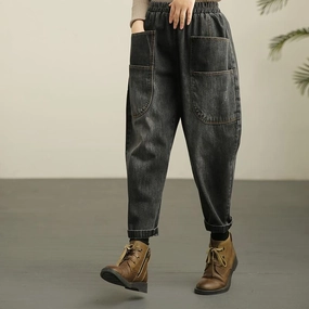 Straight Leg Design Utility Look Vintage Do Old Dark Jeans Women's Loose Wide Leg Pants