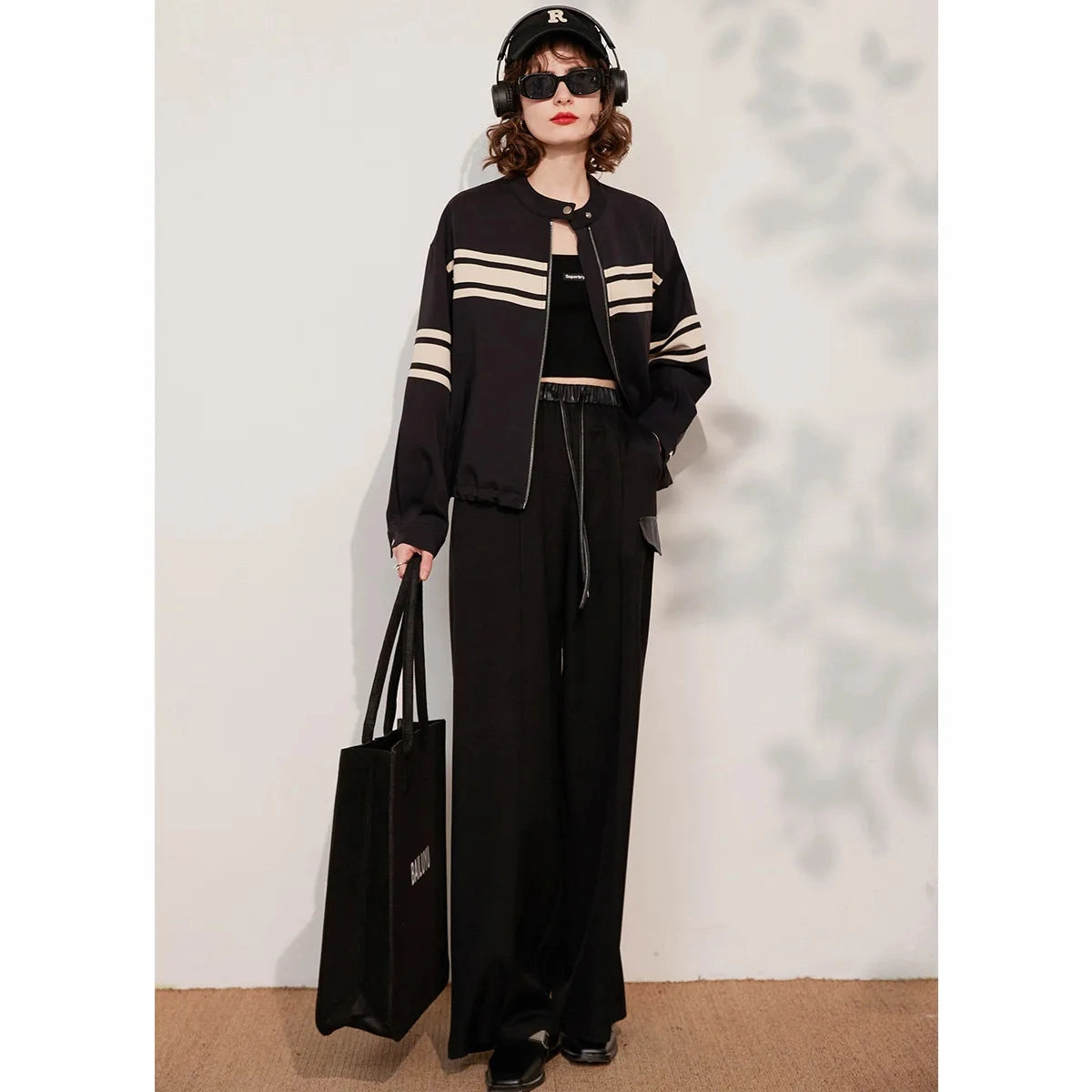 Spring Women's Loose Fit Striped Jacket with Contrast Colors Regular Fit Cut