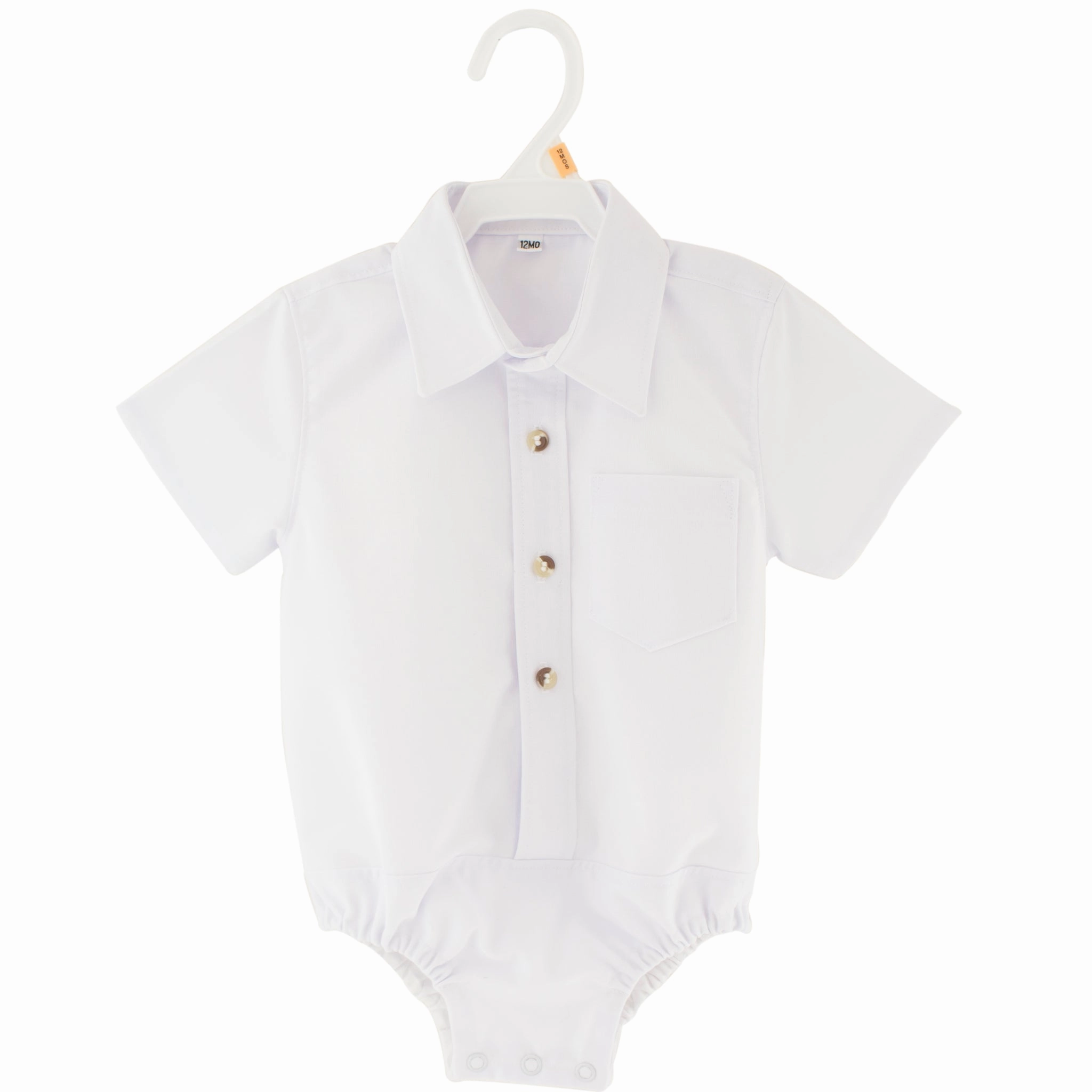 Thick Fiber Conscious Fashion Baby Boys White Collared Short Sleeve Bodysuit