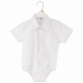 Baby Boys White Collared Short Sleeve Bodysuit UVProtection Layered Skirt