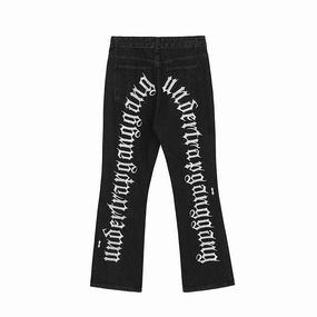 Retro Back Gothic Alphabet Embroidery Ripped Micro Horn Denim Pants Premium Quality